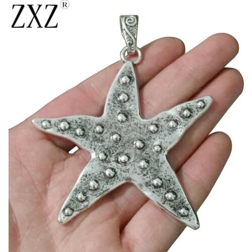 ZXZ 2pcs Large Hammered Starfish Charms Pendants for Jewelry Making Findings 73x68mm