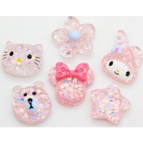 100/50pcs Pink Resin Mixed Glitter Rabbit Girl Shape Decoration Crafts Flatback Cabochon For Embellishments Scrapbooking DIY