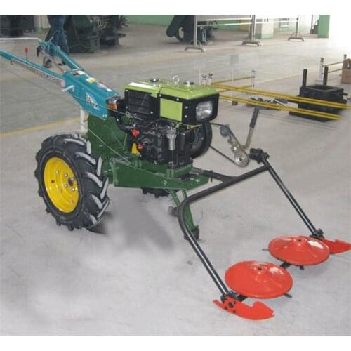 15 horsepower diesel walking tractor with front Round disc lawn mower multi-function weeding wheel mower