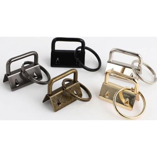 50Pcs DIY Fabric Key Chain Fob Wristlet with Key Ring for Lanyard Luggage Strap Accessories（25mm, Silver)