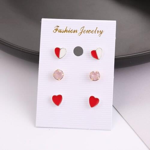 3 Pairs/set,HTZZY New Fashion Earrings for Women Pink Crystal White and Red Heart Earring Jewelry Cute Stud Earrings Female