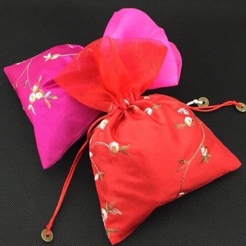 Embroidery Fruit Patchwork Organza Packaging Bags for Jewelry Cosmetic Drawstring Storage Pouch Lavender Dried flower Sachet