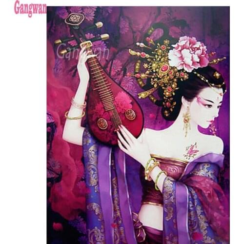 5D square round stones full diamond embroidery classical woman diamond painting mosaic diy Beautiful lute pattern hobby decor