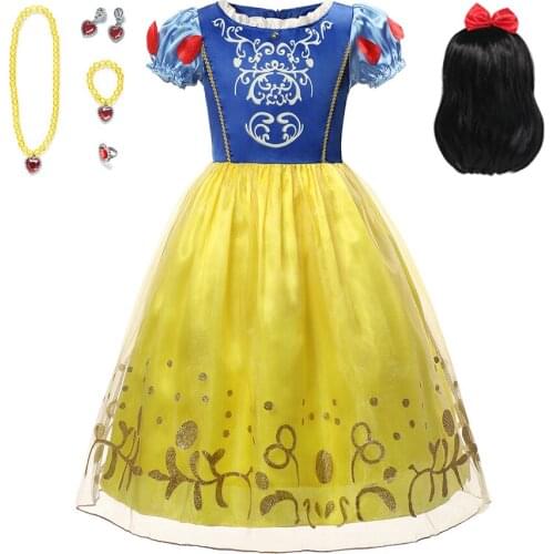 Snow White Princess Costume Girls Christmas Dress Children Party Cosplay Outfits Puff Sleeve Mesh Ball Gown for Toddler Girl