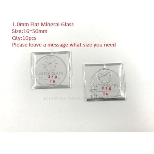 Free Shipping 10pc Flat Mineral Watch Glass/Crystal 1.0mm Thick 16~50mm Size