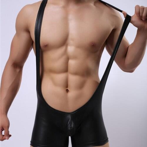 Male Underwear Patent Leather Bodysuit Gay Pants Fetish Men Latex Tight Sissy Jumpsuits Sexy Clubwear Party Pole Dance Costumes