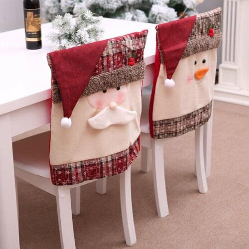 2020 Christmas Chair Cover Santa Claus Snowman Embroidered Chair Cover for Christmas Kitchen Dinner Decor Xmas