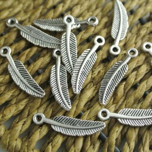 Ancient Silver Color Feather Shape Alloy Leaf Charms & Jewelry Findings For Jewelry Making Materials 200pc/lot