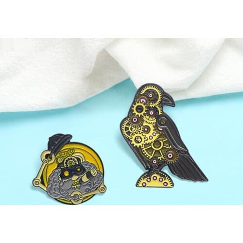 Machine Robot Bird Brooches Mechanical Gear Bird Engineer Enamel Pins Bag Clothes Lapel Pin for Kids Friends Badge Jewelry Gift