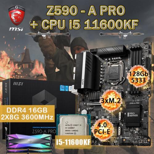 LGA 1200 MSI Z590-A PRO Motherboard Combo+ CPU Intel Core i5 11600KF + RAM DDR4 3600MHz Set M.2 PCI-E 4.0 Placa-Mãe Desktop Z590