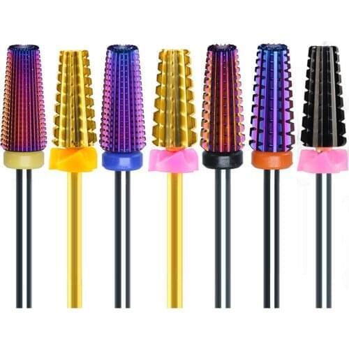 Tapered Carbide Nail Drill Bits With Cut Two-Way 5 in 1 Carbide Bit Drill Accessories Milling Cutter Nail Art Tool Polish Remove