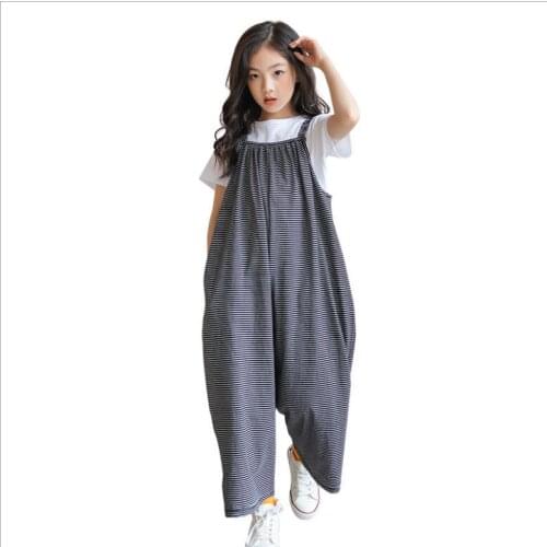 Korea Fashion Girls Clothes 2021 Summer Girl Pants Loose Casual Sports Pants comfortable Stripe Cargo Pants