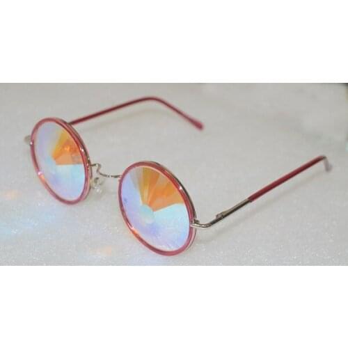 Round metal frame sprial prism glass lens kaleidoscope glasses