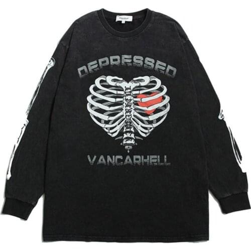 Y2K Harajuku korean style loose skull print goth Grunge long sleeve hooded jacket Biggorange Hip Hop retro shirt student girltop