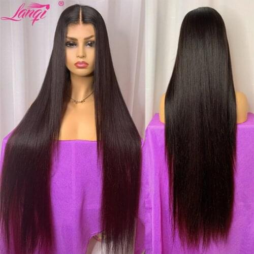 Lanqi 30 32 34 36 Inch Brazilian Long Human Hair Wig Bone Straight Lace Front Human Hair Wigs For Women 4x4 Lace Closure Wig