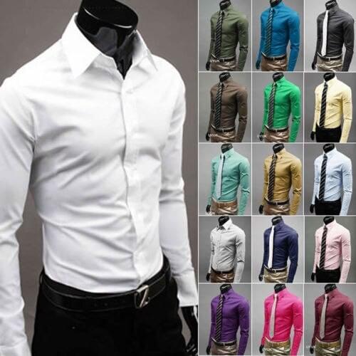 Men 's Fashion Candy Color Long - sleeved Slim Business Casual Shirt Men Luxury Stylish Casual Dress Slim Fit Casual Blouse