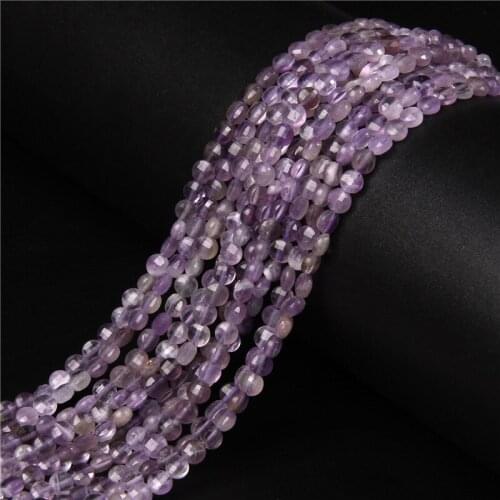 Natural Stone Purple Amethysts Crystals Flat Round Faceted Loose Beads 15" Strand 4 6MM Pick Size Bracelet Necklace Supplies