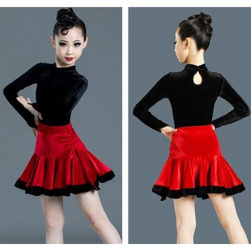 New Girls Salsa Tango Rumba Latin Dance Dress Kids Child Ballroom Dancing Dresses Red Cocktail Mermaid Skirt Girls' costume