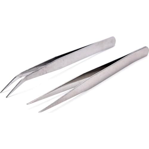 New Straight head Tweezer + Elbow head Tweezer 9.5cm Stainless Steel Industrial Anti-static Tweezers watchmaker Repair