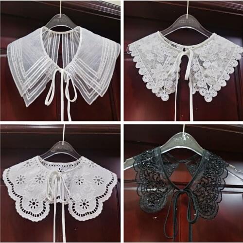 New Vintage Detachable colloar Emboridery Shirt Collar Fake colloar Ruff Shawl Dickey Mini Capelet Lace-Up Ribbon Necklace Coll