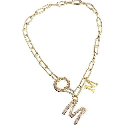 RZ028 European and American Style Diamond Letter M Chain Necklace Tide Ins Sweater Hip Hop Design Accessories