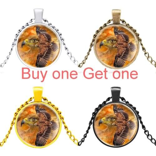 Classic Eagle Design Black Glass Dome Pendant Necklace Men Women Jewelry Accessories Gifts