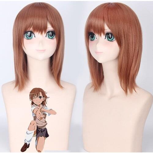 Anime Toaru Kagaku no Railgun Misaka Mikoto Cosplay Wig for Halloween party 40cm coffee Synthetic Hair Misaka Mikoto Wigs