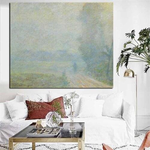 Print Claude Monet Vetheuil in the Fog Impressionist Landscape Oil Painting on Canvas Poster Wall Picture for Living Room