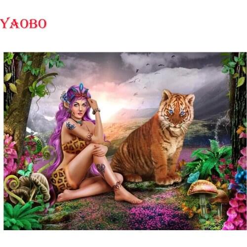 FuLL Round DIY Diamond mosaic Beauty/ Elf/Leopard Cross Stitch Kits Square Drill Rhinestone Embroidery diamond painting mosaic