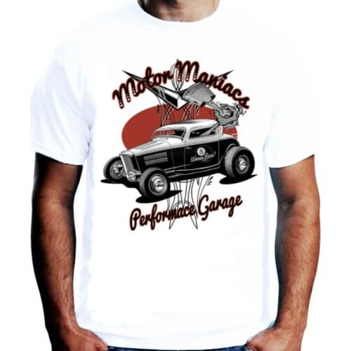 Shirts Homme Novelty Tshirt Men Mens Motor Maniacs T-Shirt Hot Rat Rod American Car 3 Window Rockabillyhip Hop Clothes