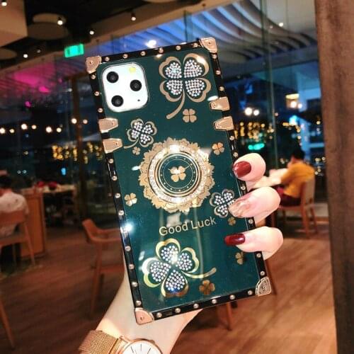 Lucky Flowers Ring Phone Case For OPPO Realme C17 C15 C12 C3 Case For Realme 6 6i 5 Pro 5i 7i Luxury Square Diamond Soft Cover