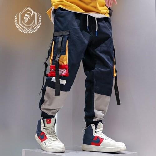 Golomie Men Loose Safari Style Pants Casual Pockets Harem Jogger Patchwork Pants Ankle-Length Hip Hop Pants