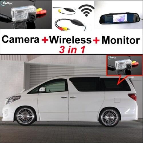 3 in1 Special Rear View Camera + Wireless Receiver + Mirror Monitor Easy DIY Parking System For TOYOTA Alphard Vellfire