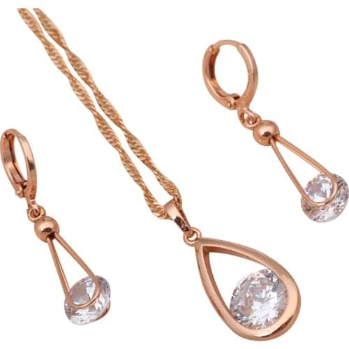Bridal jewelry Zirconia sets Fashion Jewelry Delicate shape design Rose gold tone Earrings Necklaces & Pendants JS191A