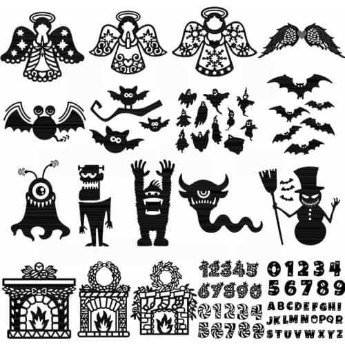 Holy Angels Wing Halloween Bats Ghosts Owl Cartoon Monster Snowmen Christmas Fireplace Alphabets and Numbers 2021 Metal Die Cuts