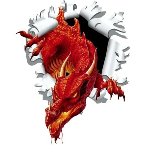 Creative Decal 3D Ripped Torn Bullet Hole Design Motive Red Dragon Vinyl Motorcecly Car Sticker Decals for Window Door Laptop