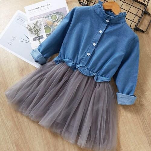 2021 Spring And Autumn Childrens Wear New Girls Princess Skirt Denim Top Gauze Skirt Baby Long Sleeve Suit Skir Girls Clothes