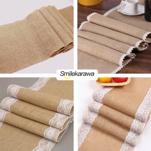 180cm Vintage Burlap Hessian Table Runner Natural Jute Table Runners for Country Wedding Party Christmas Home Decoration