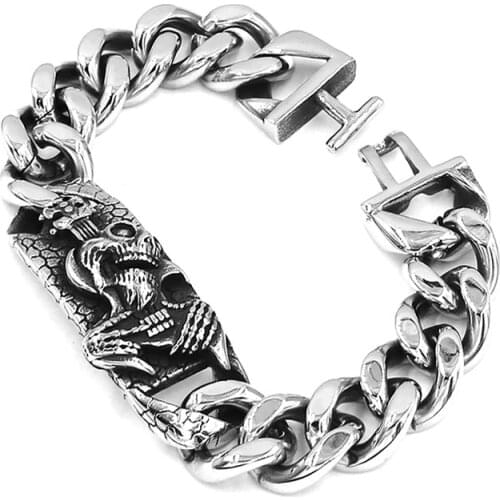 Vintage Guitar Ghost Skull Bracelet Stainless Steel Jewelry Personality Punk Gothic Guitar Skull Biker Bracelet For Men SJB0380
