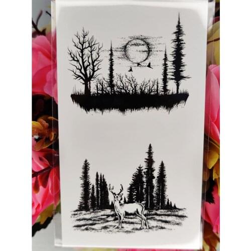 Waterproof Fake Tattoo Stickers Retro Forest Sun Deer Temporary Tattoos Transferable Tatoo Body Art Tatto for Women Girl Men