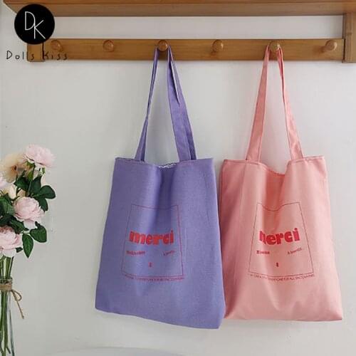 Ladies Canvas Shopping Bag Women Sweet French Printed Shoulder Bag Girls Eco-Friendly Handbag Student School Bag Grocery Totes