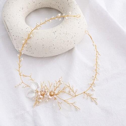 Wedding Headband Pearl Bridal Hair Accessories Golden Colors Handmade Temperament for Woman Formal Flower Hair Jewelry 2021