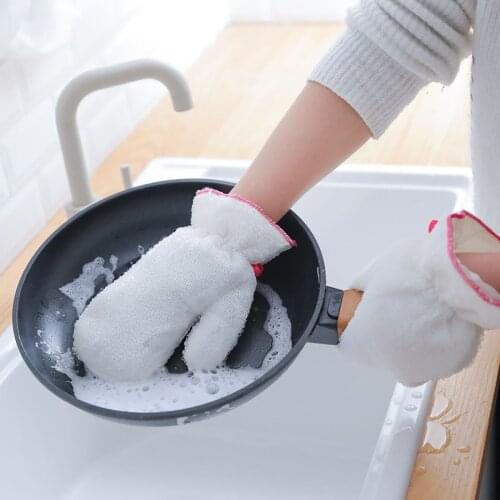 2pcs Natural Cleaning Hanging Gloves Bamboo Fiber Waterproof No-dip Oil Dishwashing Gloves For Kitchen Microfiber Housekeeping