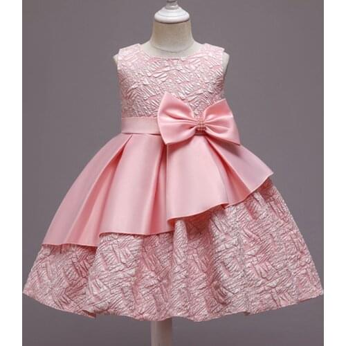 2021 Summer New 3- 10 Years Old Little Girls Princess Lace Patchwork Dresses Flower Print Big Bow Birthday Party Ball Gown Dress