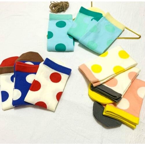 3 Pairs Kids Socks 2020 Korean Thin Spring Autumn Polka Dot Cotton Knee High Children Socks for 2-12 Years Boys and Girls