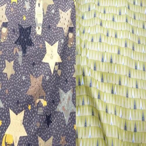 50*160cm Cute Cartoon Fox Fivestar & Yellow Geometrical Pattern 100% cotton twill cotton Fabric for DIY kids bedding doll dress