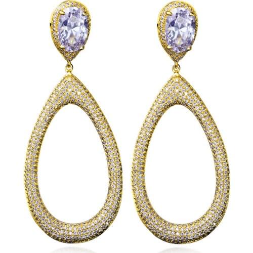 6.3 cm Big Teardrop Earrings Micro Pave Cubic zirconia stones White/Gold Plate Dangle Earrings Jewelry Party Luxury Big earring