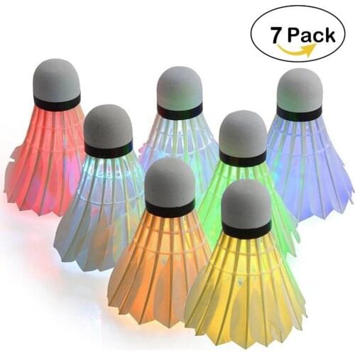7Pcs LED Glowing Light Up Badminton Set Shuttlecock Birdies Dark Night LED Lighting Ball Colorful Lighting Balls Indoor Outdoor