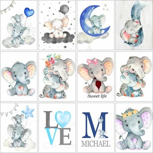 Huacan 5D Diamond Painting Full Square Mosaic Cartoon Elephant Moon Diamond Embroidery Cross Stitch Animal Baby Beaded Picture