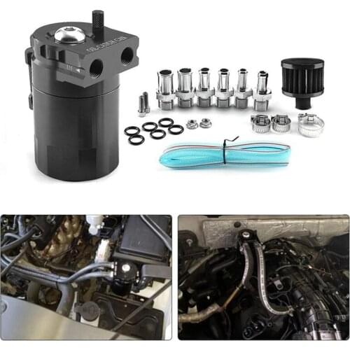 Aluminum Oil Catch Reservoir Breather Tank/Can w/ Filter Cylinder Engine Kit